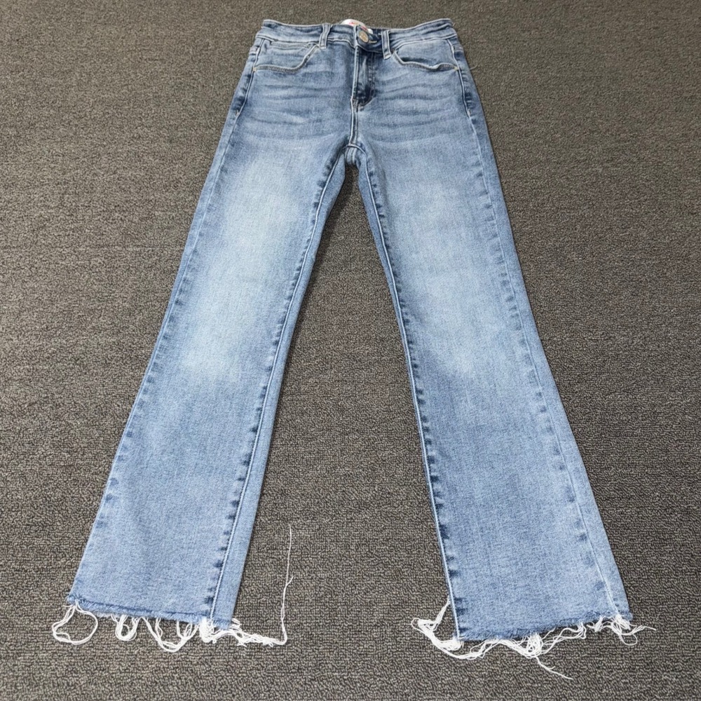Freckled Poppy x Risen Jeans Light Wash Raw Hem Straight Leg Sz 1/25 Boho Casual